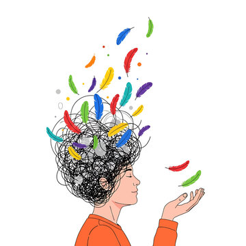Person with colorful thoughts in head.