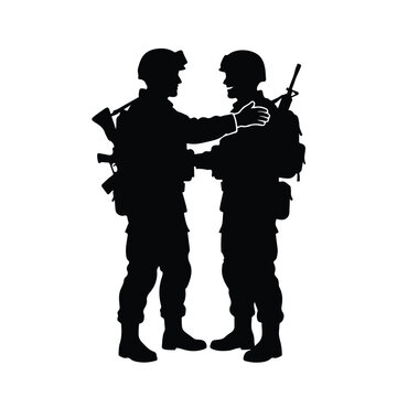 silhouette vector 2 soldiers talk amicably after ceasefire 5