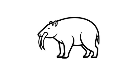 Obraz premium Simple black line drawing of a mammoth on a white background.