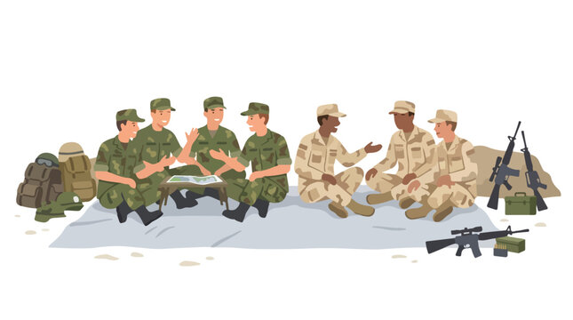 vector of different army troops making peace, carrying out a ceasefire 18