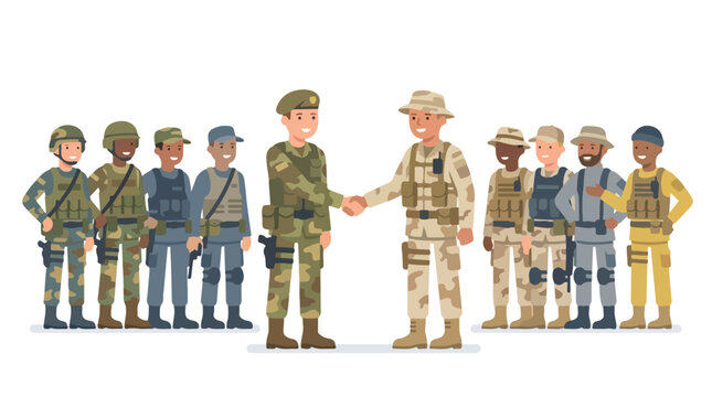 vector of different army troops making peace, carrying out a ceasefire 19