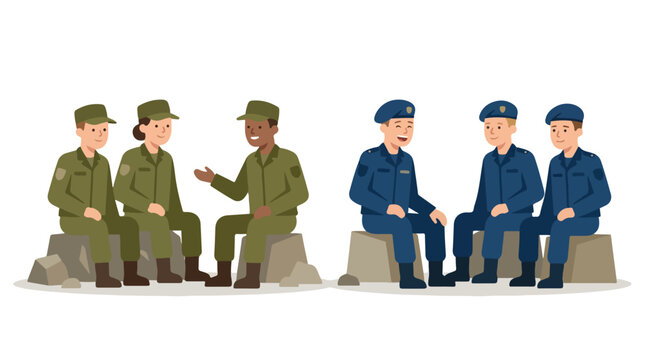 vector of different army troops making peace, carrying out a ceasefire 5