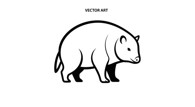 A simple black and white illustration of a tapir walking to the right.