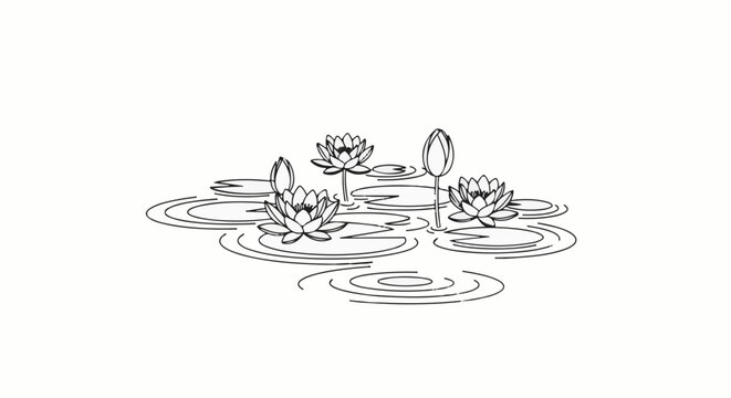 Minimalist illustration of water lilies and lily pads floating on water