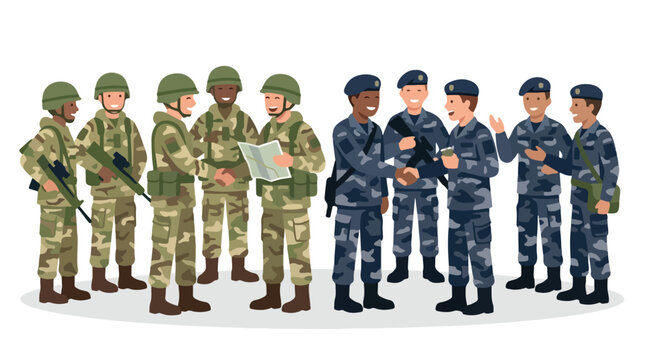 vector of different army troops making peace, carrying out a ceasefire 2