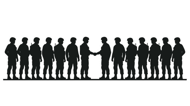 silhouette illustration vector of different army troops making peace, carrying out a ceasefire 10