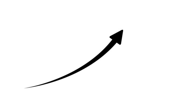 Curved Black Arrow Animation Pointing Up and Right on White Background for Success Growth and Directional Progress
