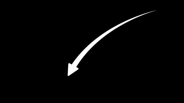 Animated Curved White Arrow Pointing Downwards on Black Background for Attention Grabbing and Content Highlighting