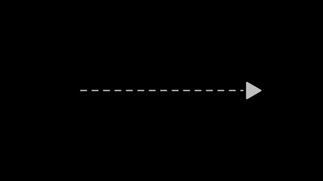 Dashed Line Arrow Animation Pointing Right on Black Background for Process Flow and Step by Step Direction