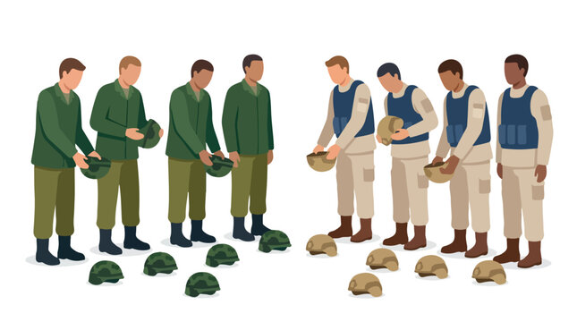 vector of different army troops making peace, carrying out a ceasefire 11