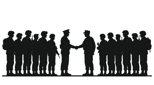 silhouette illustration vector of different army troops making peace, carrying out a ceasefire 8