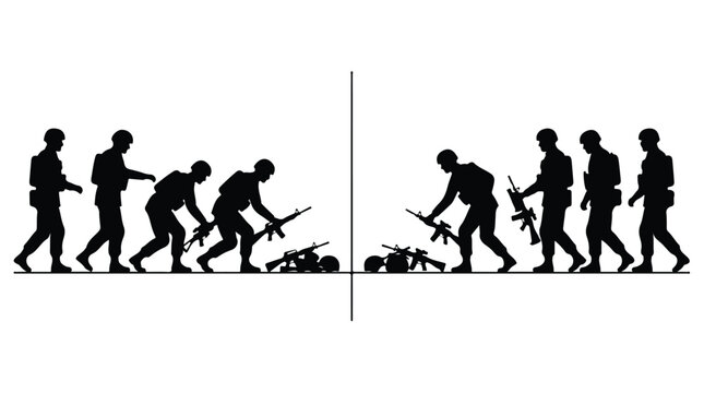 silhouette illustration vector of different army troops making peace, carrying out a ceasefire 6