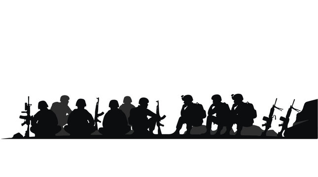 silhouette illustration vector of different army troops making peace, carrying out a ceasefire 16