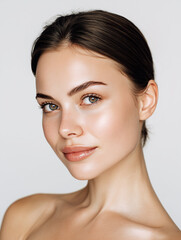 Obraz premium Beautiful skin woman face, healthy beauty skincare and cosmetics for adverstising. Generative Ai.portait, woman, beauty, face, make-up, skin, model