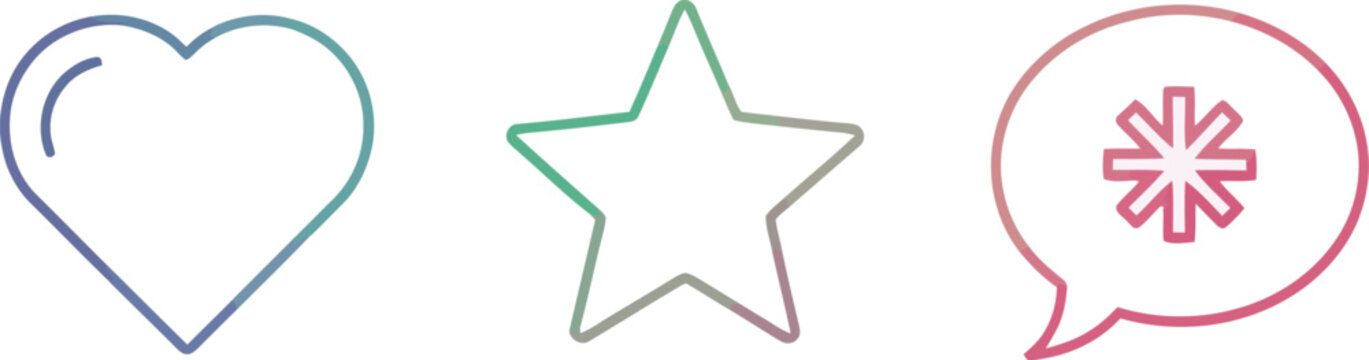 A heart, star, and speech bubble with an asterisk