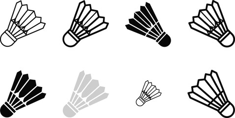 Obraz premium Badminton Shuttlecock Icon Set in Outline, Solid, and Minimal Styles with Multiple Angles for Sports Design, App Interface, Logo, and Web Graphics