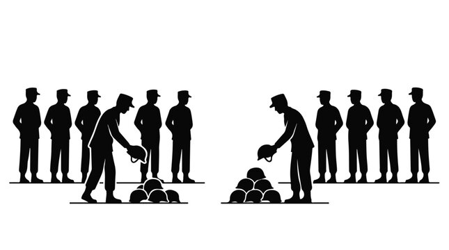 silhouette illustration vector of different army troops making peace, carrying out a ceasefire 12