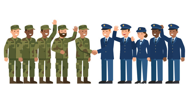 vector of different army troops making peace, carrying out a ceasefire 29