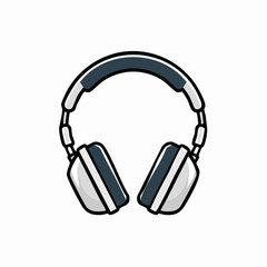 Fototapeta premium A sleek icon of headphones with silver and black design sits on a plain background.