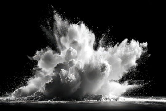 High-speed close-up of powder clouds forming delicate shapes in monochrome