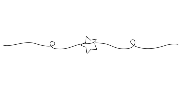 One continuous line drawing of Christmas stars. Festive break line with flourish pattern.Christmas divider in editable stroke.vector illustration eps 10