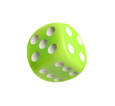 Green game dice on white background
