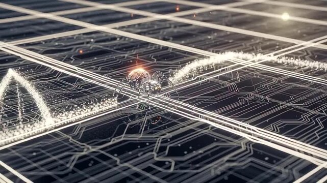 Futuristic Cityscape with Solar Panels and Technology.