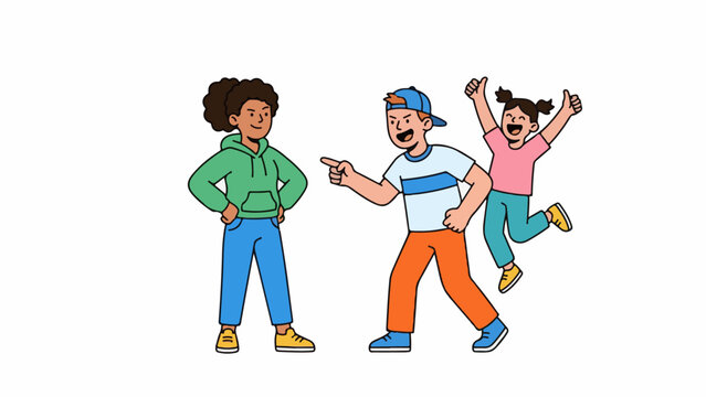 An illustration showing a child being teased and laughed at by two other children, depicting a scene of bullying or social conflict.