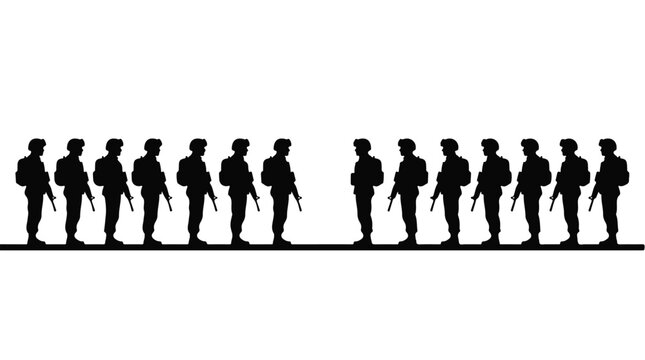 silhouette illustration vector of different army troops making peace, carrying out a ceasefire 24