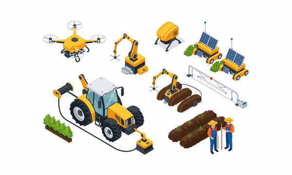 Isometric Smart Farming and Forestry Technology Set.