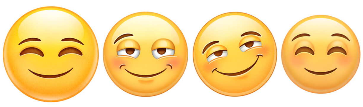 Four winking face emojis with blushing cheeks on transparent background