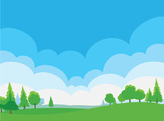 Fototapeta premium Fluffy clouds and rolling hills landscape with trees 