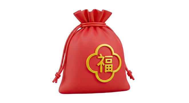 Red drawstring bag with Chinese character 'Fu'