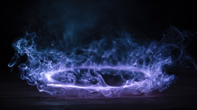 Dramatic outward-spreading smoke burst with a hollow center against a dark, moody background