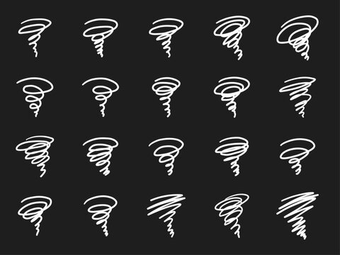 モヤモヤした感情の線画イラストアイコンセット。ぐるぐる、困る、ベクター