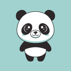 Fototapeta premium Cute Kawaii Panda Illustration, Adorable Giant Panda Character with Sparkling Eyes Standing on Blue Background