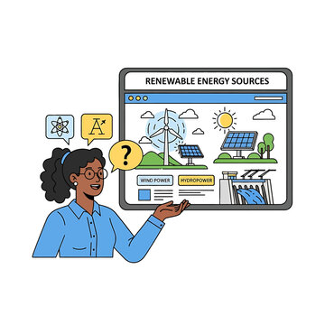Woman looking at renewable energy sources.