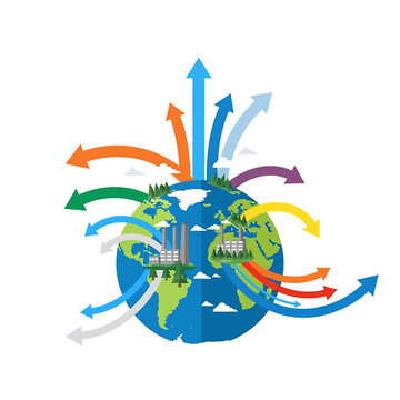 Earth Globe with Colorful Arrows.