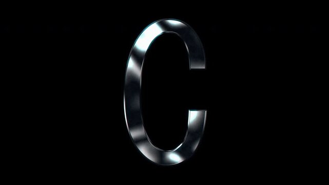 Silver metallic capital letters "C". Alpha channel. Seamless loop video