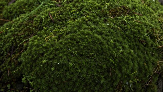 Moss forming dense spiky cushion on forest ground and undergrowth