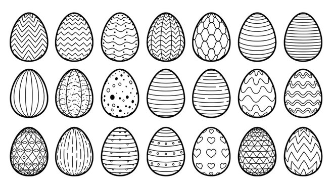 Eggs hand-drawn set with various patterns and textures featuring Easter, doodle, illustration with black and white and artistic elements for