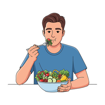 Man eating healthy green salad.