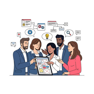 Diverse business team discussing strategy.