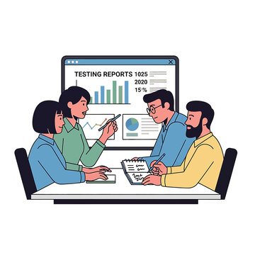 Business people discussing reports together.