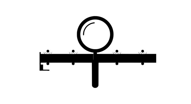 A detailed illustration of a magnifying glass on a T-shaped tool