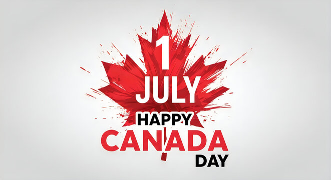 Happy canada day celebration background with red maple leaf and typography