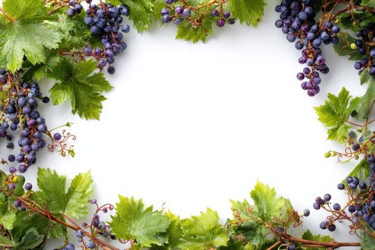 Fresh grapevine border frame isolated on white background for decorative design