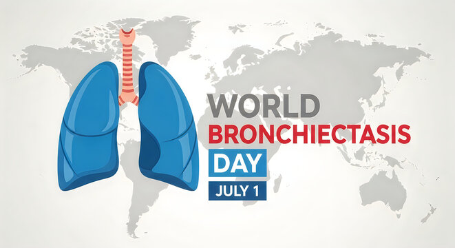 World bronchiectasis day july 1 awareness banner with human lungs illustration
