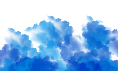 Fototapeta premium Abstract Blue Cloud Splash Border with Soft Gradient Smoke Texture, Fluid Ink Flow Edge Design Element Isolated on Transparent Background PNG