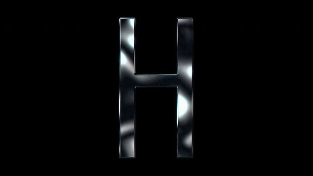 Silver metallic capital letters "H". Alpha channel. Seamless loop video